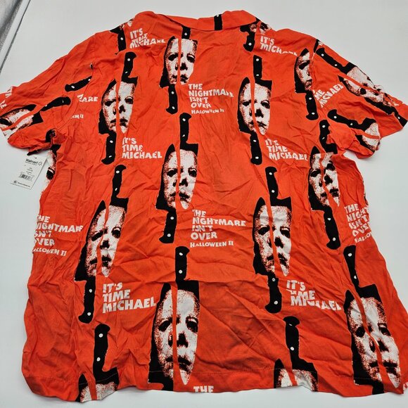 Halloween II " It's Time Michael " Movie Men's Button Shirt Orange/Black 3XL NWT - Picture 5 of 6
